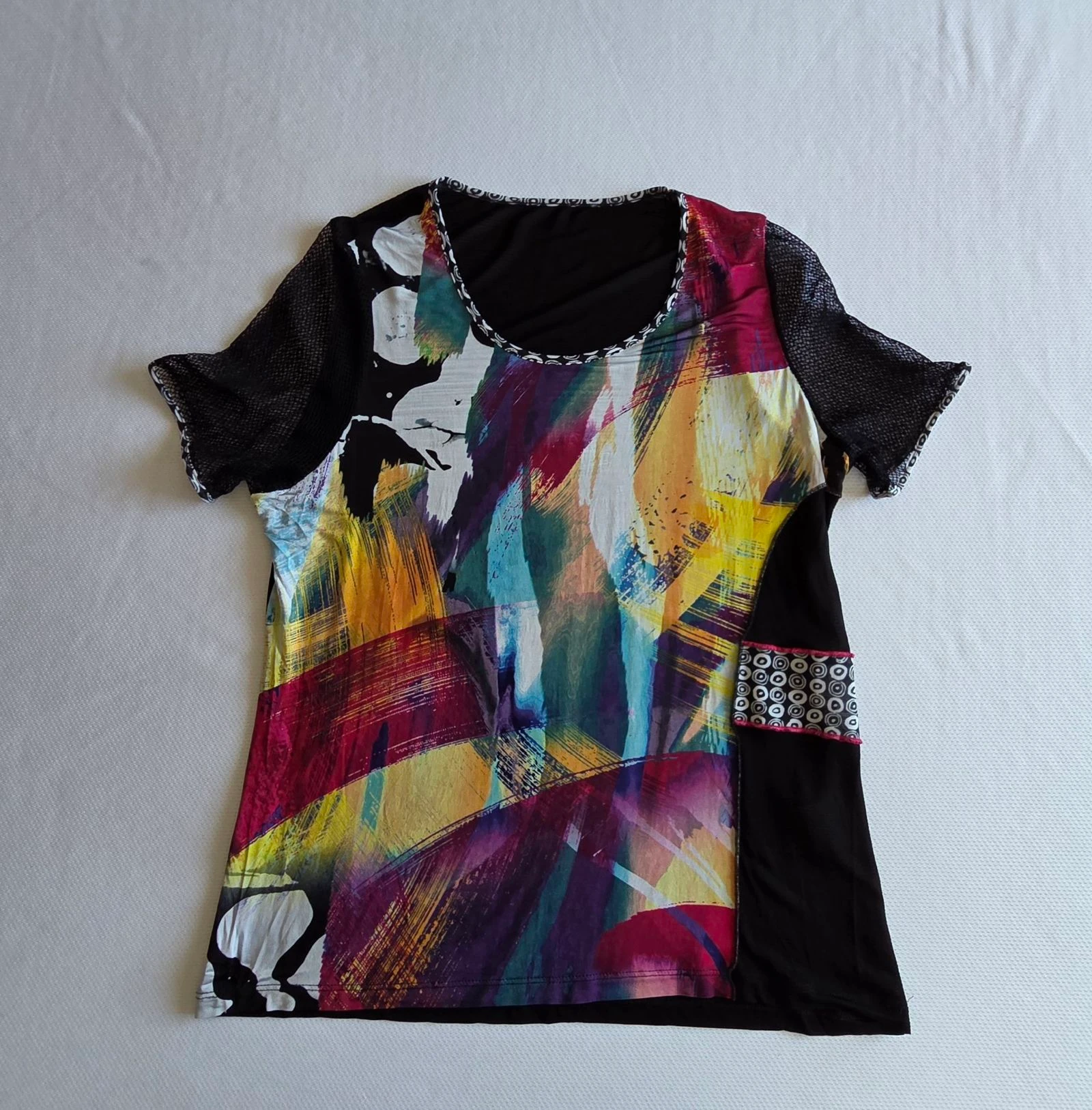 Asymmetrische veelkleurige grafische t-shirt maat 38/40 origineel top – photo 2